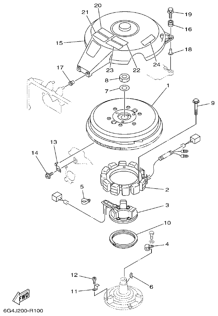 Yamaha 150AET, 200AET, L150AET, L200AET GENERATOR parts diagram